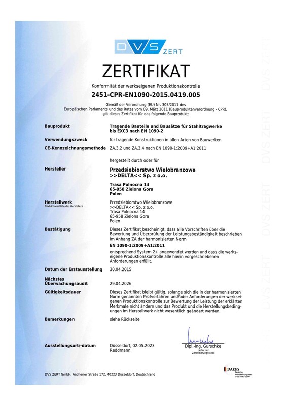 certyfikat z zaświadczeniem po niemiecku