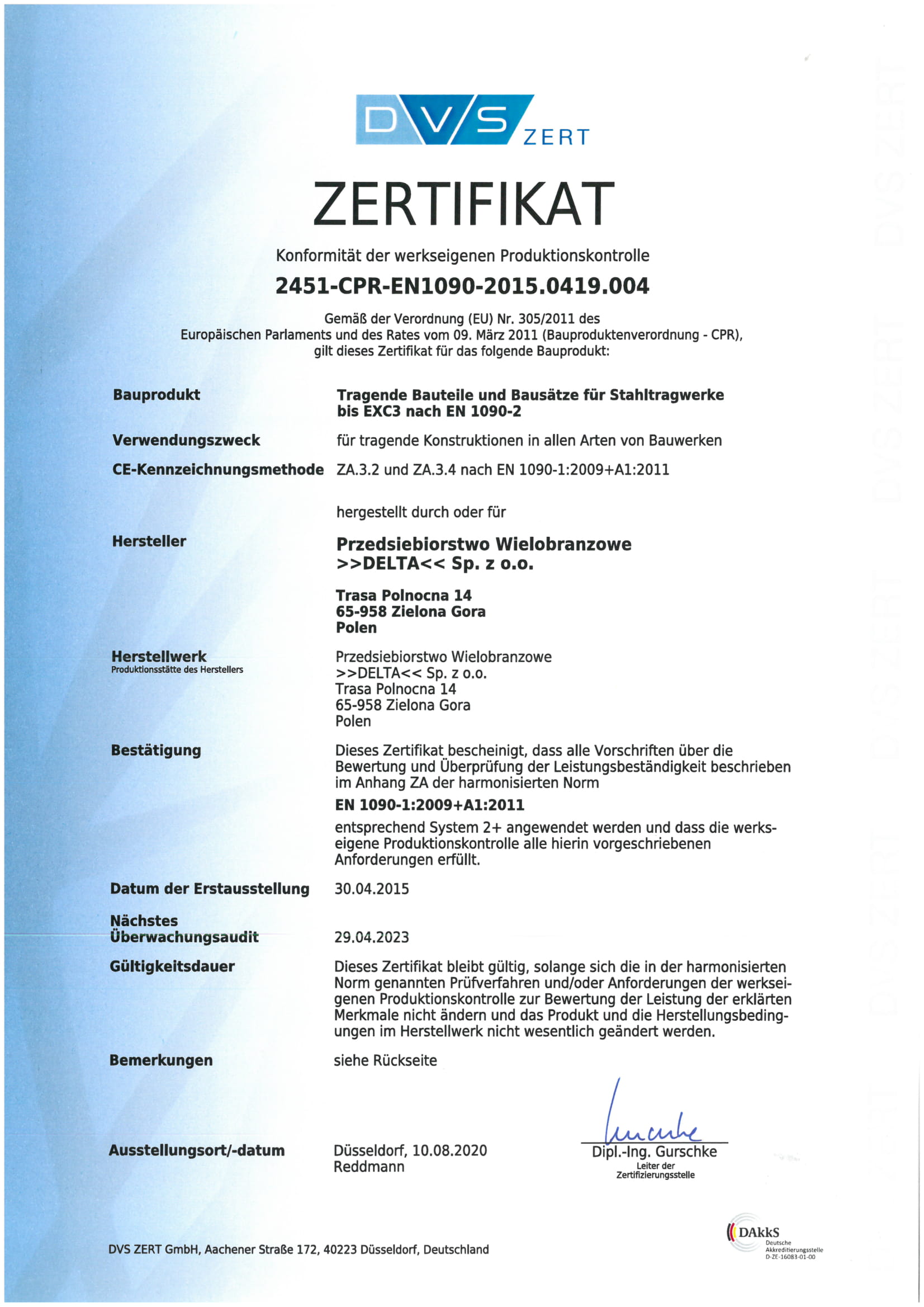 certyfikat zgodności w języku niemieckim